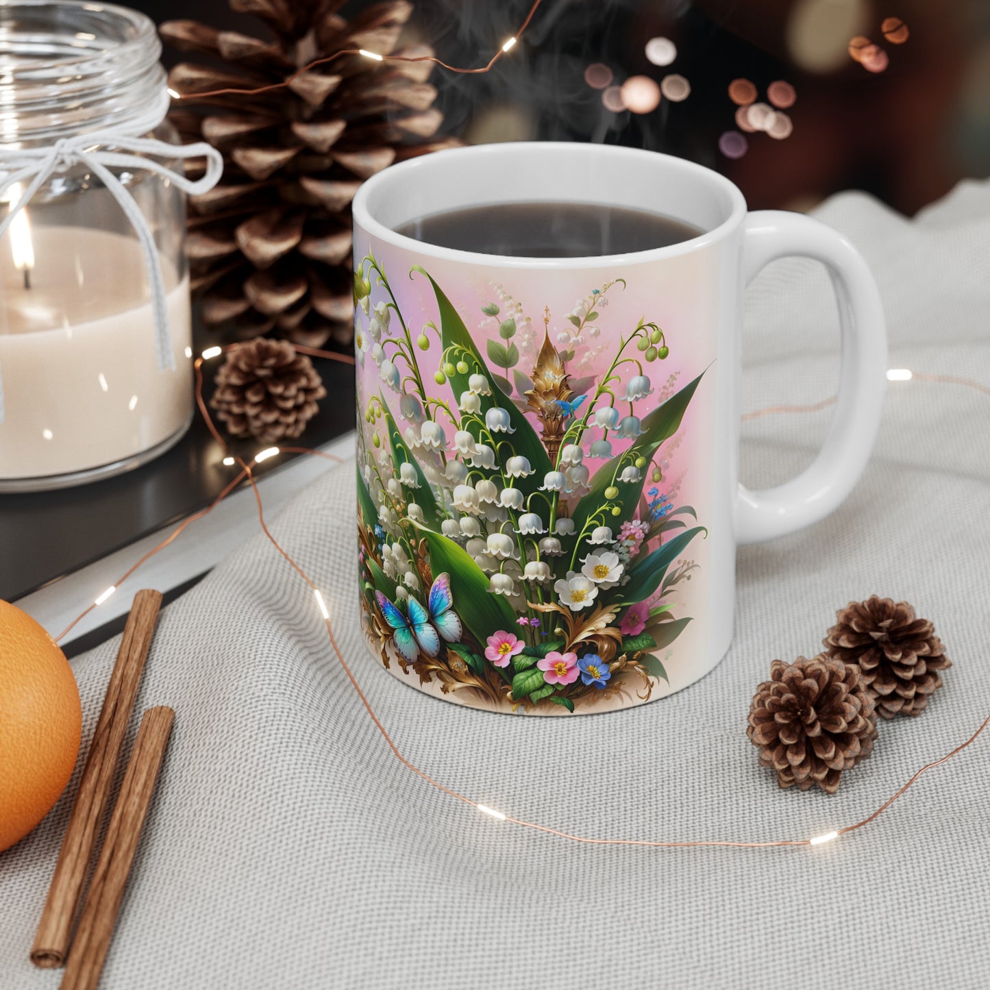 Birth Flower Mug, May - Lily of the Valley, Return to Happiness