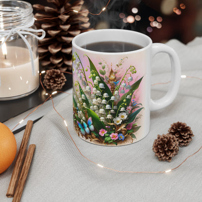 Birth Flower Mug, May - Lily of the Valley, Return to Happiness